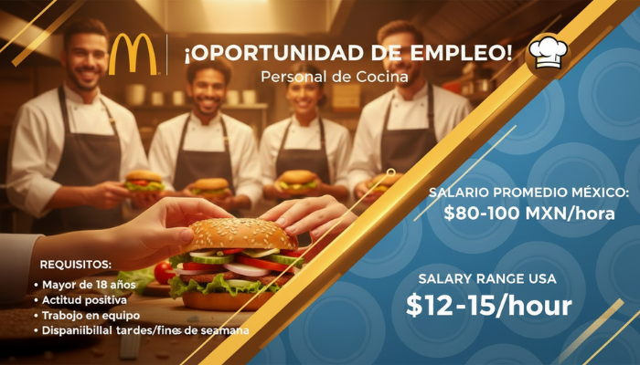 Oportunidad de empleo en restaurantes de comida rápida