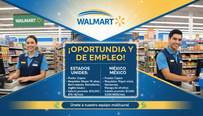 Empleo en supermercado en Estados Unidos y México como Cajero en Walmart